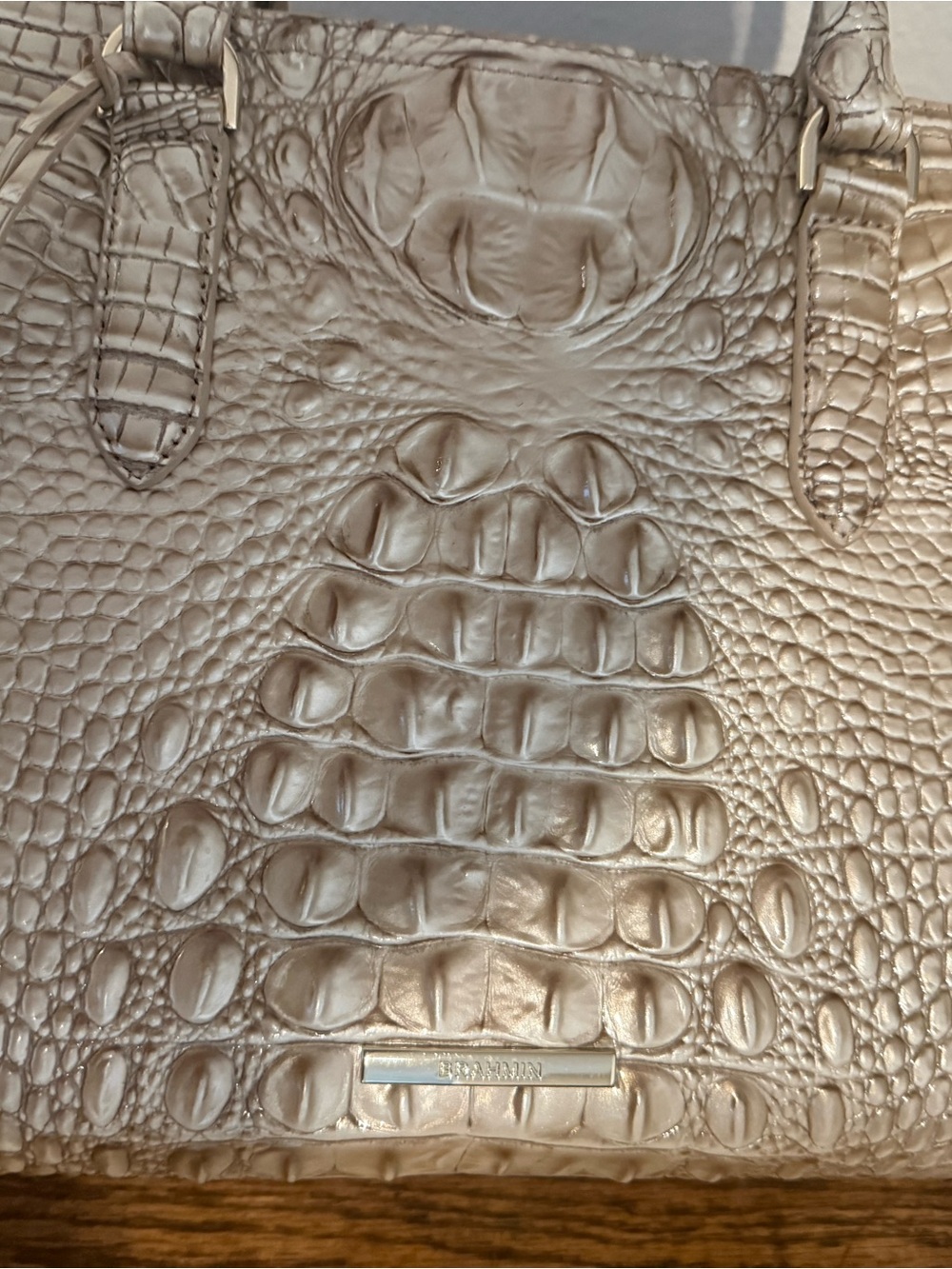 Brahmin Croc-Embossed Satchel in Taupe - Picture 2 of 7